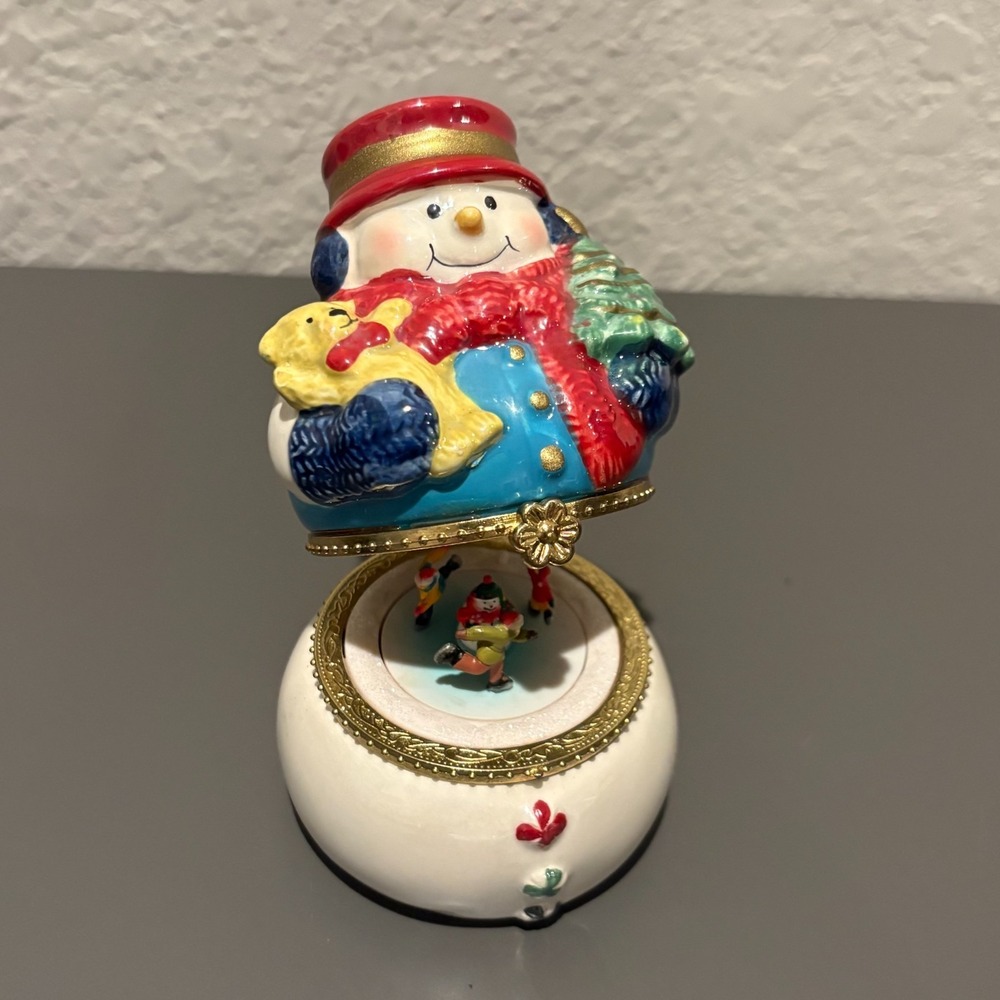 Used Mr. Christmas Porcelain Snowman Music Box Ornament